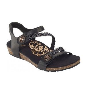 Aetrex Black Jillian Braided Quarter Strap Sandal